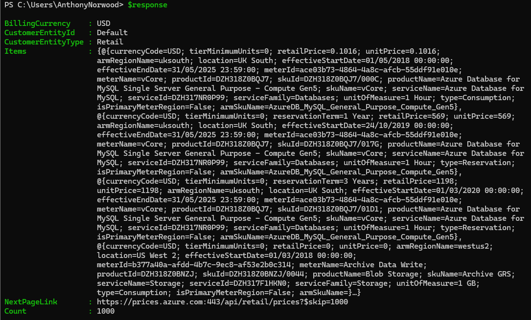 $response output